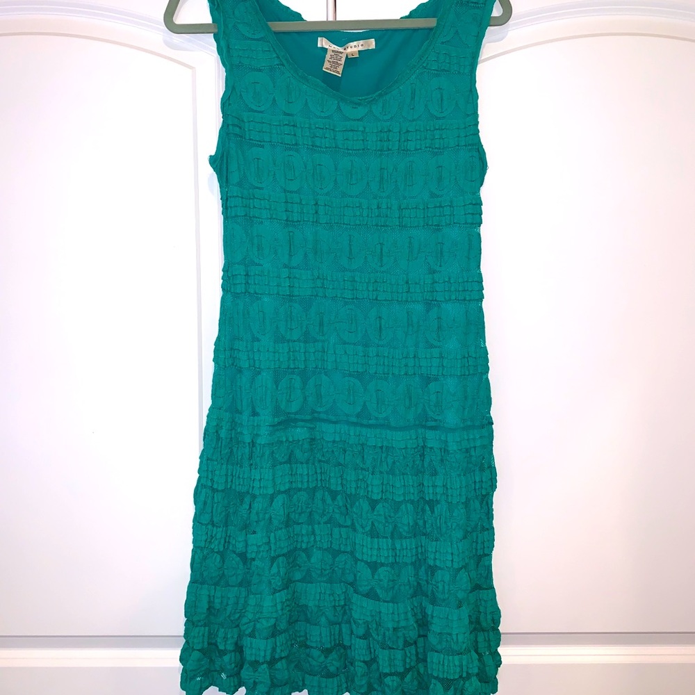 Green/teal Max Studio mini dress with lace overlay